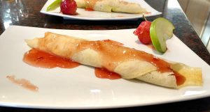 Curry Crabapple Crepe, Breakfast Starter, Hidden Valley Bed and Breakfast, Yukon