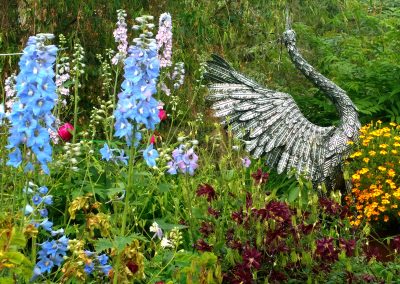 magnificent crane sculpture, serenity garden, whitehorse bed and breakfast, hidden valley, yukon